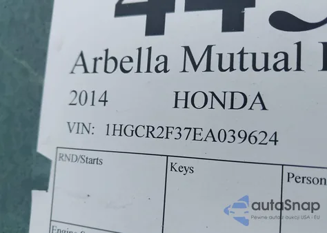 2014 Honda Accord Lx from USA, damaged, VIN 1HGCR2F37EA039624